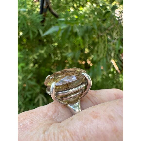 Copper Rutile Quartz Crystal Ring Sterling 925 Silver Statement Cocktail Sz 6.5 - Picture 4 of 11